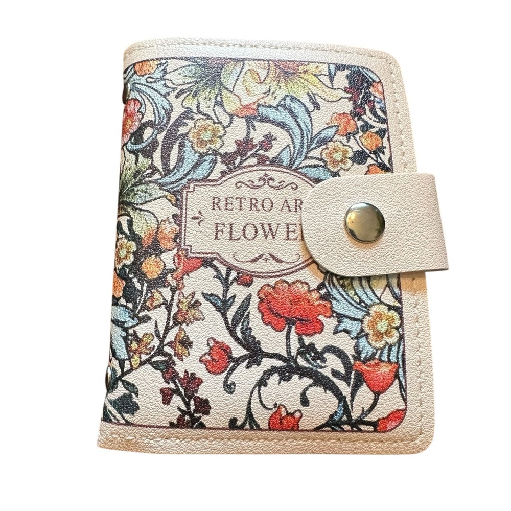 Floral Leather Credit Card Holder/Mini Photo Album with Snap Closure